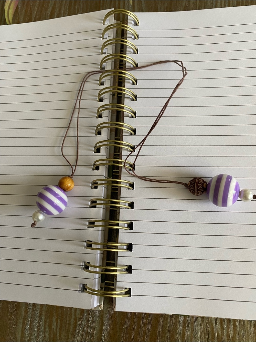 Handmade Beaded Purple and White Stripe Book Mark